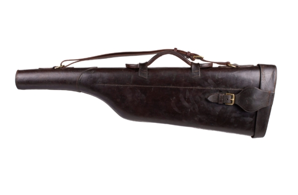 Shotgun ham holder in old leather to complement horse carriages or hunting. Saddlery Dorantes.