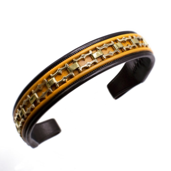 Black leather brow band with brass chain Chitipon accessory