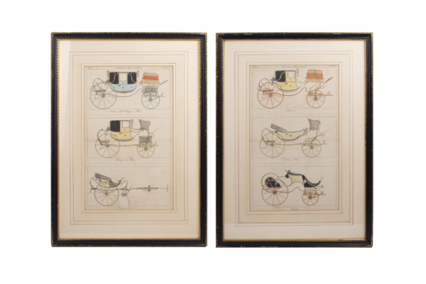 Paintings with carriage motifs French hand-colored paintings with the name Meubles et Objets de Goût