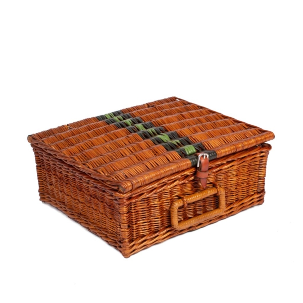 Wicker picnic basket with green stripes