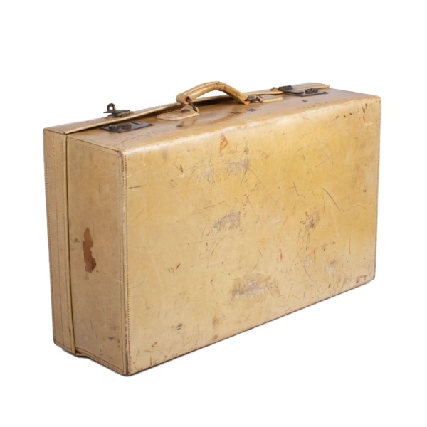 Light leather suitcase and brass fittings Dorantes Saddlery Antiques. carriage complements