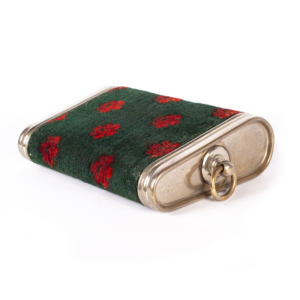 Foot warmer with original carpet cover for carriage interiors with side-loading, hand handle and lined with woollen carpet with floral motifs.